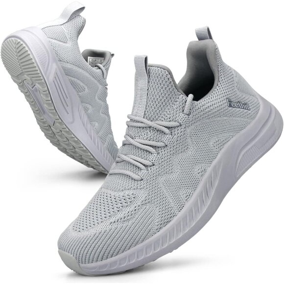 Feethit Women Light Grey Lightweight Wide Mesh Workout Sneakers For Tennis Gym - Picture 1 of 6